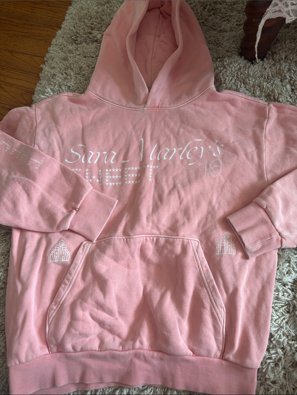 Pink Graphic Hooded Sweatshirt with White Script